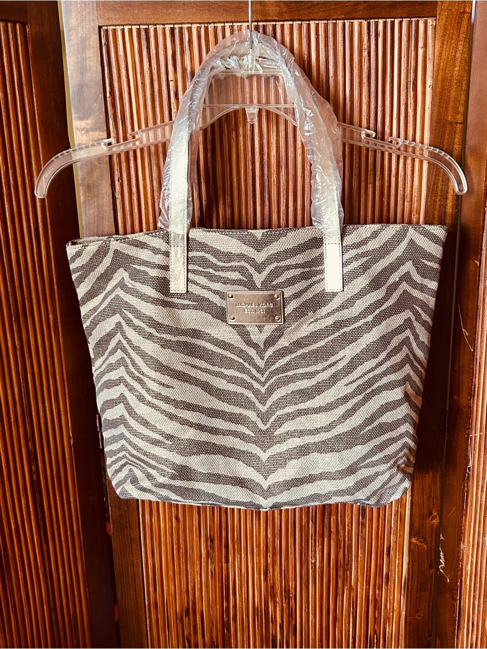 Michael Kors Zebra-Print Canvas Tote in Beige and Brown